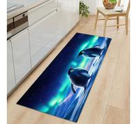 Blue Runner Rug for Entryway 60 x 150 cm Long Carpet, Aurora Borealis Snow Starry Sky Penguin Rug Runners Bedroom Floor, Washable Non Shedding Carpets for Hallway Entryway Kitchen