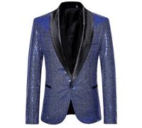 (Blue, S) Men's Fashion Sequin Casual Blazer Wediing Celebration Suit Jacket