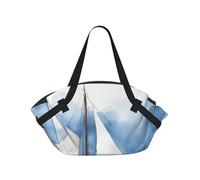 Blue Sailboat 1 37'' Convertible Round Picnic Blanket Bag, 2-in-1 Portable Printed Camping Mat with Shoulder Straps