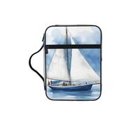 Blue Sailboat 1 Print Book Protector Holder Case, Study Bible Carrying Case With Multiple Internal Compartments