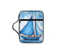 Blue Sailboat Print Book Protector Holder Case, Study Bible Carrying Case With Multiple Internal Compartments