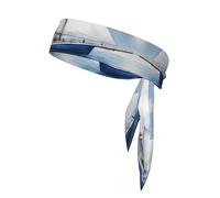 Blue Sailboat Print Sport Head Ties Headbands Bandanas Workout Hair Band Athletic Sweatbands for Running Tennis