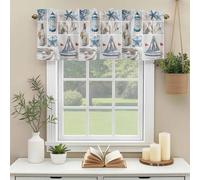Blue Sailboat Valances for Windows, Ocean Blue White Lighthouse Sea Star Drift Bottle Shells Pearl Rod Pocket Valance Short Window Treatments Curtains for Kitchen Bathroom Bedroom Decor 54 x 18 Inches