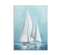 Blue Sailing Boat Canvas Wall Art - Ocean Sailboat Picture Modern Coastal Painting Small Framed Nautical Poster Print for Living Room Bedroom Bathroom Home Office Seascape Wall Decor 30x40 Cm