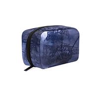 Blue Sailing Pirate Ghost Ship on High Seas in a Moonlight Night Women's Cosmetic Makeup Bag, With Zipper Portable Travel Toiletry Storage Pouch Bag, Colorful Wallet Purse for Ladies Girls