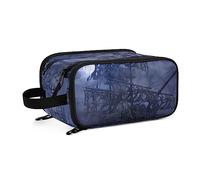 Blue Sailing Pirate Ghost Ship on High Seas in a Moonlight Night Women's Portable Makeup Bag with Handle, Cosmetic Bag, Travel Cosmetic Bag Durable Toiletry Storage Organizer 11 x 7 x 5.7 inch