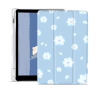 Blue Sakura Case for iPad Air 11" 7th/6th Gen 2025/2024 for iPad Air 5th/4th Gen 10.9" 2022/2020 Trifold Smart Stand Blue Leather Cover Soft Back with Pencil Holder Auto Wake/Sleep for Girls Women