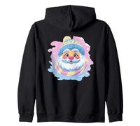 Blue Santa Face Winter Portrait Graphic Pastel Scarf Happy Zip Hoodie