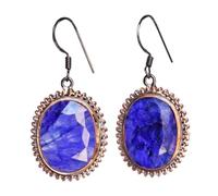 Blue Sapphire Oval Drop Earrings - Faceted Bezel Set in Black & Rose Gold Finish, Fish Hook Style, Lightweight 39mm Handcrafted Design
