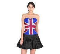 Blue Satin Red White Sequins UK Flag Waist Training Bustier Overbust Corset Top