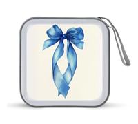 Blue Satin Watercolor Ribbon Tails CD Case DVD Storage Case Portable for Car Home Travel