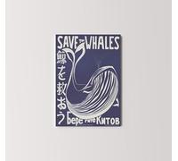 Blue Save The Whales Ppster | Vintage Japanese Political Print, Asian Anti Whaling Campaign Wall Art, Picture, Animal Rights Home Decor
