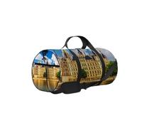 Blue Scenic Summer View Ancient Castle Schwerin Sports Bag Tote Bag Waterproof Gym Bag with Shoulder Strap Zipper 2 Side Pockets for Men and Women, Travel and Storage Shoulder Bag.