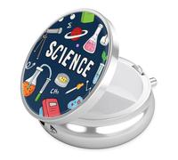 Blue Science Pill Case, Pill Box 3 Compartments Metal Small Pill Holder with Mirror Mini Travel Pill Container for Purse Pocket Women Men