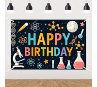 Blue Science Theme Happy Birthday Backdrop 5x3ft - Vinyl Chemistry Lab Photo Booth Background for Kids Mad Scientist Birthday Party Decorations Supplies