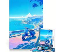 Blue Scooter by The Sea 1000 Pieces Jigsaws Adults Puzzles Mind Power Mind Calming Fun Uniform Edges (38X52CM)