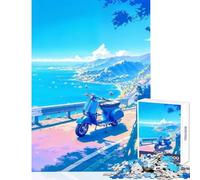 Blue Scooter by The Sea Jigsaw Puzzles for Adults 1000 Piece Gifts For Birthdays Precision Cutting DIY Toys Suitable for Ages 14 And Up (38x52cm)