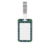 Blue Scottish Tartan Id Badge Holder with Detachable Neck Strap, Waterproof Vertical Name Card Holders, for Nurse Students Teachers Staff
