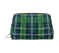 Blue Scottish Tartan Leather Hand-Held Zipper Makeup Bag Storage Bag Portable Lipstick Pouch Toiletry Bag