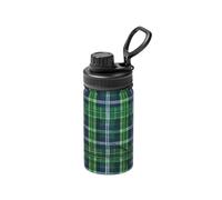 Blue Scottish Tartan Print 12 Oz Insulated Double Walled Stainless Steel Metal Water Bottle for Cold Hot Drink