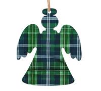 Blue Scottish Tartan Print Christmas Wooden Ornaments pendant DIY Xmas Holiday tree Decorations,Angels,bells