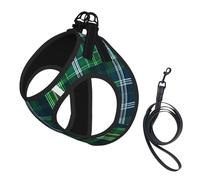 Blue Scottish Tartan print Dog Harness and Leash Set, Reflective Adjustable Puppy Vest for Small Medium Large Dogs, Cats