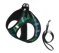 Blue Scottish Tartan print Dog Harness and Leash Set, Reflective Adjustable Puppy Vest for Small Medium Large Dogs, Cats
