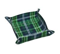 Blue Scottish Tartan Print Leather Valet Tray For Women,Travel Organizer, Trinket Jewelry Cosmetic Organizer Tray