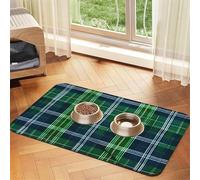 Blue Scottish Tartan print PU Leather Feeding Mat for Dogs Cats Pet Food Mat Absorbent Non-Slip Rubber Bottom