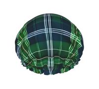 Blue Scottish Tartan Print Shower Cap, Lined Shower Cap For Women Reusable, Double Layer Waterproof Bath Cap