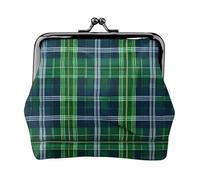 Blue Scottish Tartan Printed Microfiber PU Leather Wallet Kiss Lock Mini Pouch for Lipstick Key Change Organization