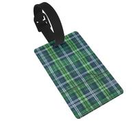 Blue Scottish Tartan Printed Small Luggage Tags Portable Bag ID Holders with Adjustable Strap for Travel Gear