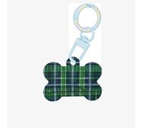 Blue Scottish Tartan Printing Dog Tag Bone Shaped Double Sided Pattern Dog Id Tags Bone Shaped Pet Name Tags Dog Collar Tags