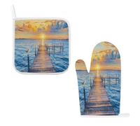 Blue Sea Beach at Sunrise Oven Mitts and Pot Holders Sets