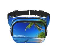 Blue Sea Coconut Tree Fanny Pack Adjustable Crossbody Bag Large Waist Bag Travel Belt Bag Unisex Bum Bag