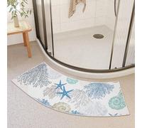 Blue Sea Curved Bath Rug, 18 x 57 inch Non Slip Microfiber Soft Absorbent Bathroom Mats for Corner Bath Tub Quadrant Shower Stall (Sea)