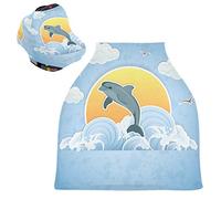Blue Sea Dolphin Sun Stretchy Baby Car Seat Cover,Canopy Nursing Covers,Soft Breathable Windproof Scarf Changepad for Winter Infant Breastfeeding Boys