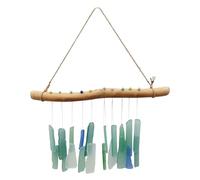 Blue Sea Glass Wind Chime, Wind Chimes For Garden, 35x30cm OceanArt With Driftwood, Natural Beach Decor For Garden, Patio & Home