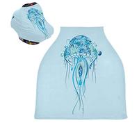 Blue Sea Jellyfish Stretchy Baby Car Seat Cover,Canopy Nursing Covers,Soft Breathable Windproof Scarf Changepad for Winter Infant Breastfeeding Boys