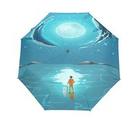 Blue Sea Moob Dolphin Shark Automatic Foldable Umbrella UV Protection Auto Open Close Folding Sun Blocking Umbrellas for Travel Women Boys Girls
