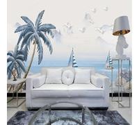 Blue Sea Mountains Flying Birds Coconut Palms 3D Wallpaper Luxury Silk Study Dining Feature Sofa Grey Bedroom Living Room Tv Decorative Wall-300cm×210cm