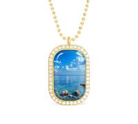 Blue Sea Ocean Women's Square White Diamond Necklace Adjustable Pendant Chain Gift for Mom