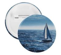 Blue Sea Sailboat Badge Metal Round Pins, Lightweight Brooch for Backpack, Fashion Button Pins Badge for Shirts, Jackets, Shawl Coat, Unisex, 20PCS, Tinplate, metal round pins