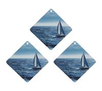 Blue Sea Sailboat Car Air Freshener, 3 Pcs Rhombus Hanging Air Freshener Cards, Long Lasting Fragrance Scented Cards for Car, Home, Office White-style