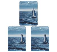 Blue Sea Sailboat Car Air Freshener, 3 Pcs Square Hanging Air Freshener Cards, Long Lasting Fragrance Scented Cards for Car, Home, Office White-style