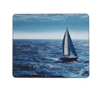 Blue Sea Sailboat Mouse Pad with Stitched Edge, Comfortable Mouse Pads with Non-Slip Rubber Base Gaming Mouse Mat Washable Mousepads Computers Laptop Desk Accessories for Office 8.3 x 10.3 in