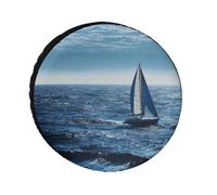 Blue Sea Sailboat Universal Waterproof Trailer Tire Cover for Trailer Truck RV SUV 24-36 Inch (Fits 36" Diameter Wheels)