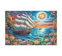 Blue Sea Sailing Ship 1000 Piece Jigsaw Puzzle for Adults Deep Vessel Orb Bathroom Wall Art Relaxing Activity Smooth Edges for Homeowners 1000 PCS