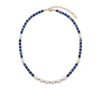 Blue Sea Sediment Jasper Necklace Women's Stainless Steel Faux Pearls Boho Style