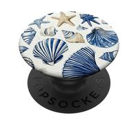 Blue Sea Shells Yellow Coastal Pattern PopSockets Adhesive PopGrip